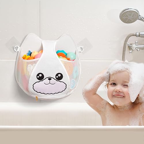 Miniatura 3 de Lindo organizador de almacenamiento de juguetes de baño, soporte de juguetes de baño para niños de 3.2 galones con cremallera inferior para un fácil
