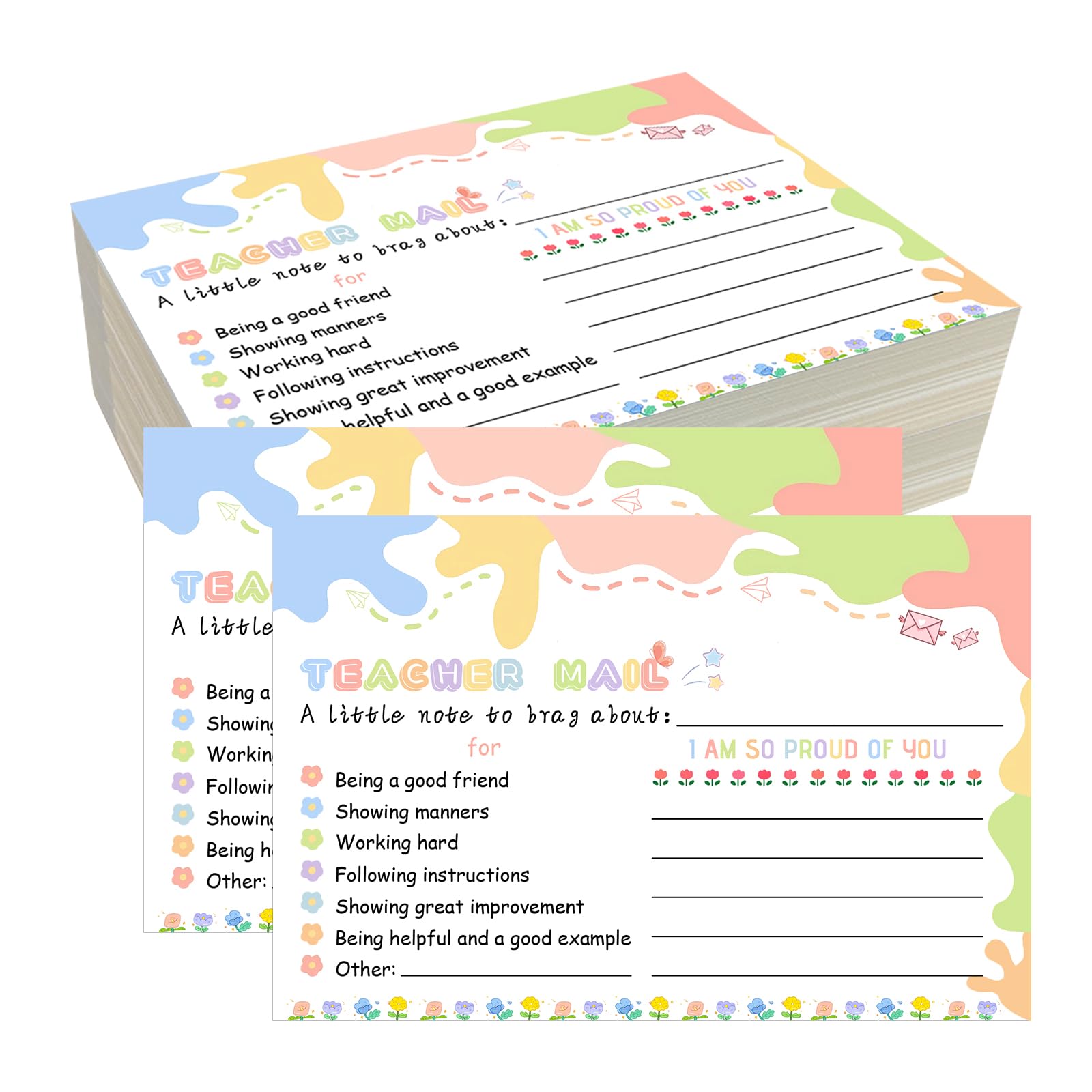 60 Pcs Teacher Mail Notes to Parents,Happy Mail from Teacher Postcards Classroom Good Behavior Incentive Motivational Cards to Send Home for Preschool