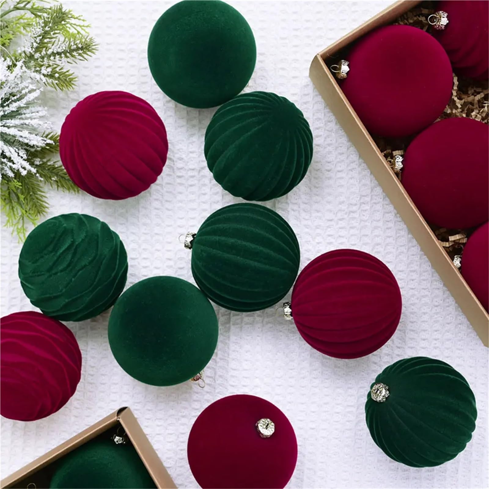 Bolas de Navidad Decoracion Lote De 12 Bolas Navideñas Extragrandes Estilo Rústico, Elegantes, 8 Cm, Color Azul(Green 8cm)