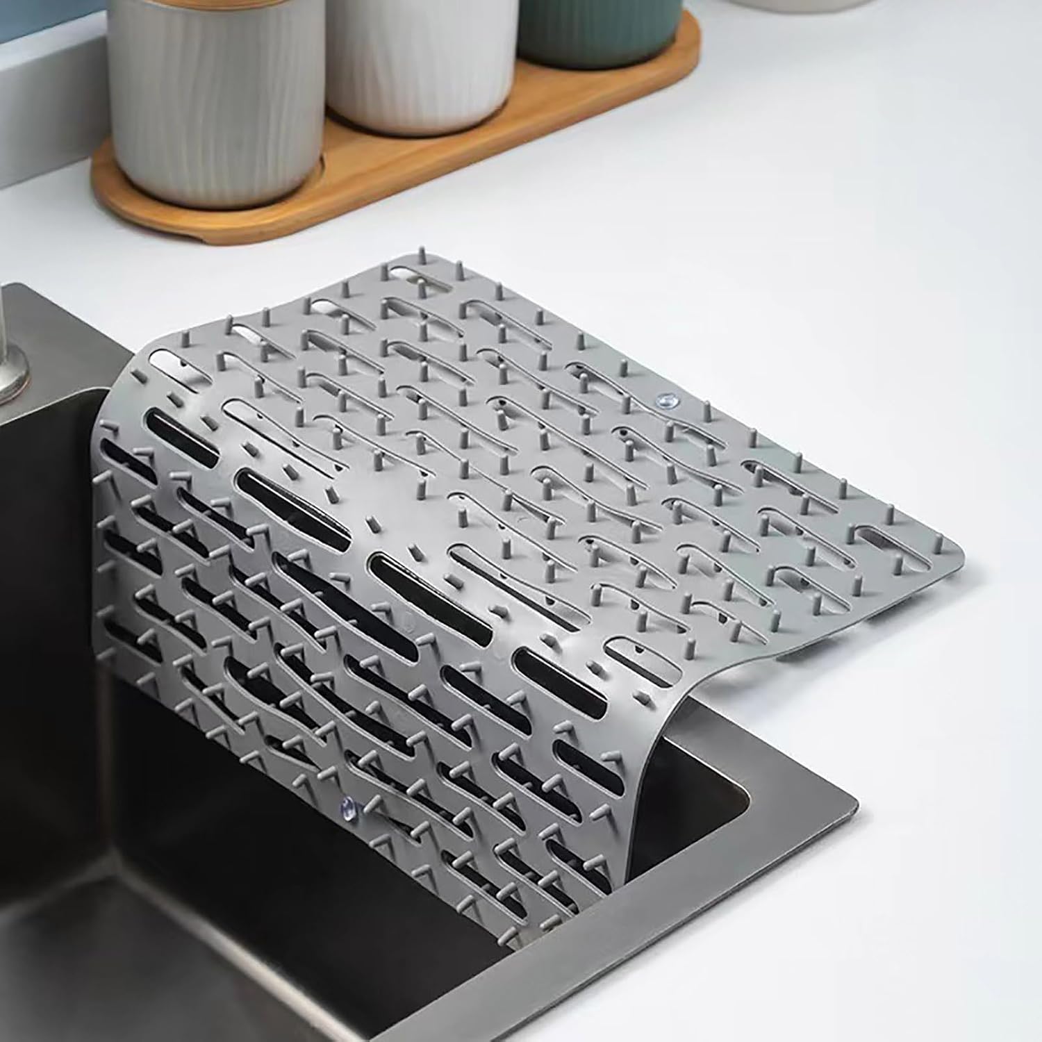 Multi-Purpose Drain Pad, Dish Drying Mat, Non-Slip Insulation Pad, Filter Mat for Kitchen Sink and Countertop Organization, Gray, Silicone 2026
