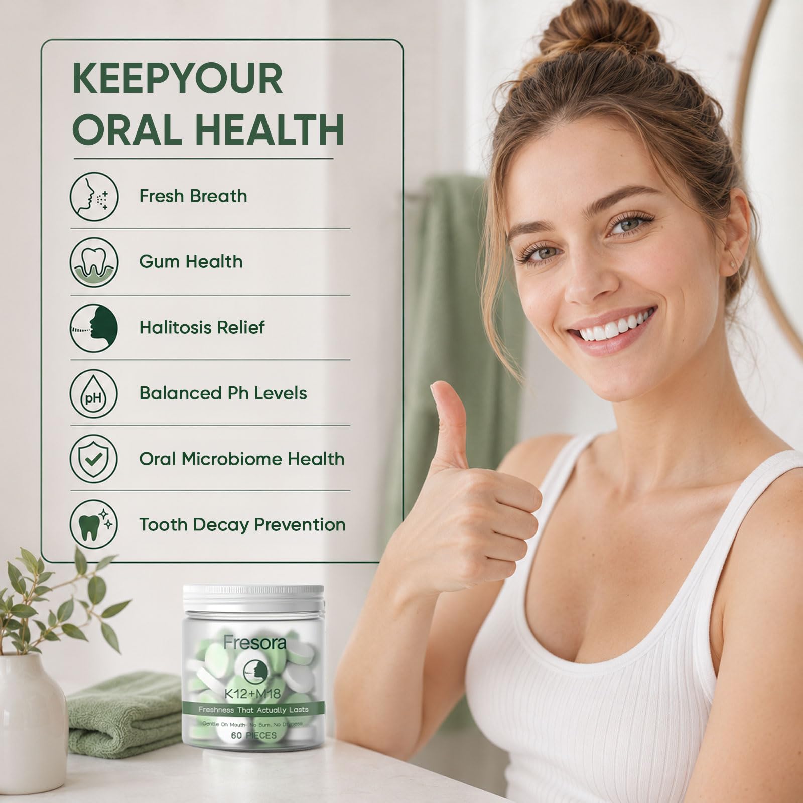 Oral Probiotics, with K12 & M18, Oral Probiotics for Mouth Bad Breath for Adults, Sugar-Free Mint Lozenges for Oral Microbiome Balance, Defends Against Bad Breath & Dental Problems, 60 Count — Amazon image 3