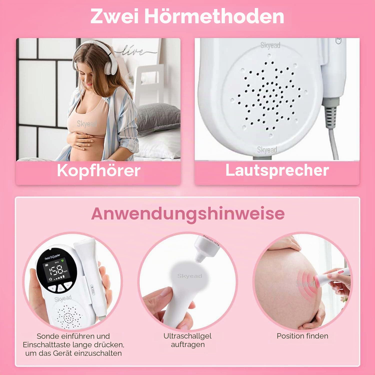 Fetaler Doppler 3 MHz + Gel 250 ml – Hören Sie den Herzschlag des Babys zu Hause (1)