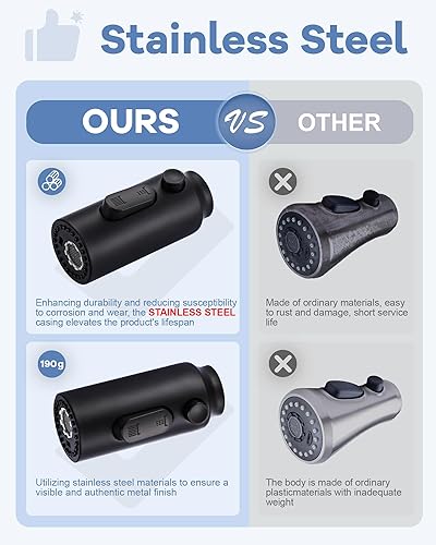 Miniatura 9 de Reemplazo de cabezal de rociador de grifo extraíble, boquilla de cabezal de pulverización extraíble de 3 funciones de bronce aceitado con 9