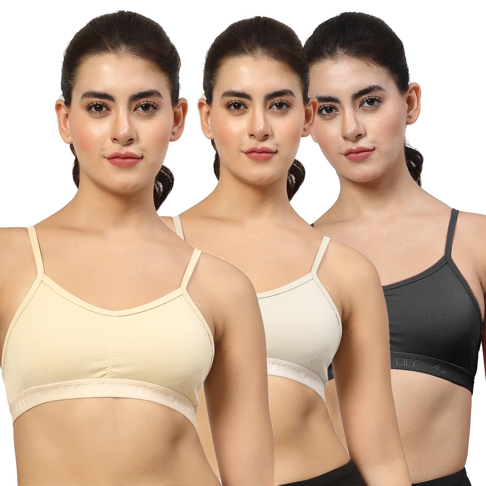 lily Black, Coral, Maroon Seamless Non Padded Slip-on Sports Bra-picture-15