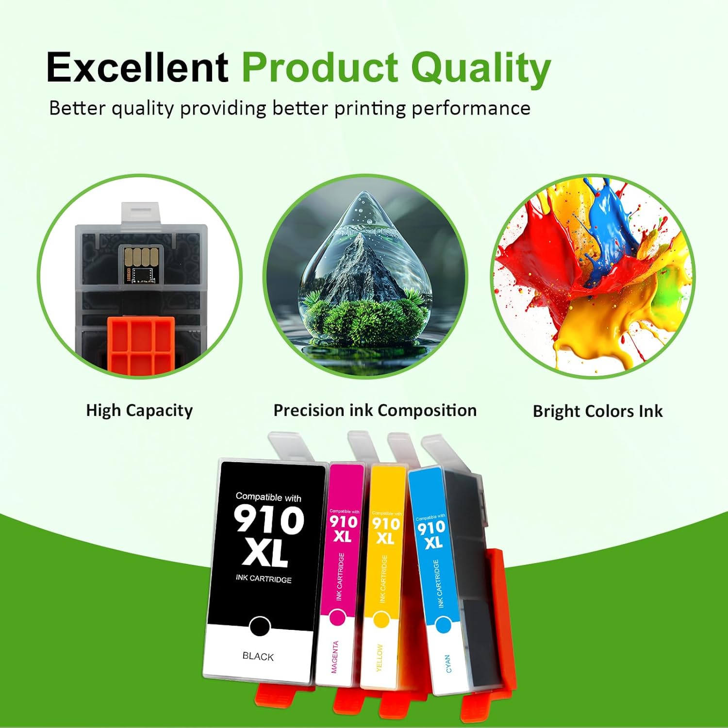 910 910XL 8015e Ink Cartridges for HP Printers OffceJet 8025e Ink 910 XL Black and Color Combo Pack for OfficeJet Pro 8015e 8025e 8020 8028e 8035e 8010 8034e 8020e 8025 8030 8028 8035 (4 Pack)