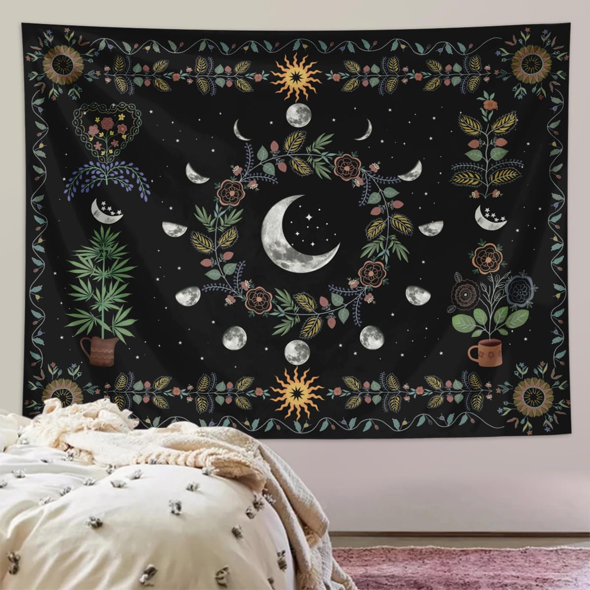 Lmovutcom Arazzo da parete con fiori e piante, decorazione per la casa, grande arazzo da parete, decorazione in tessuto per camera da letto