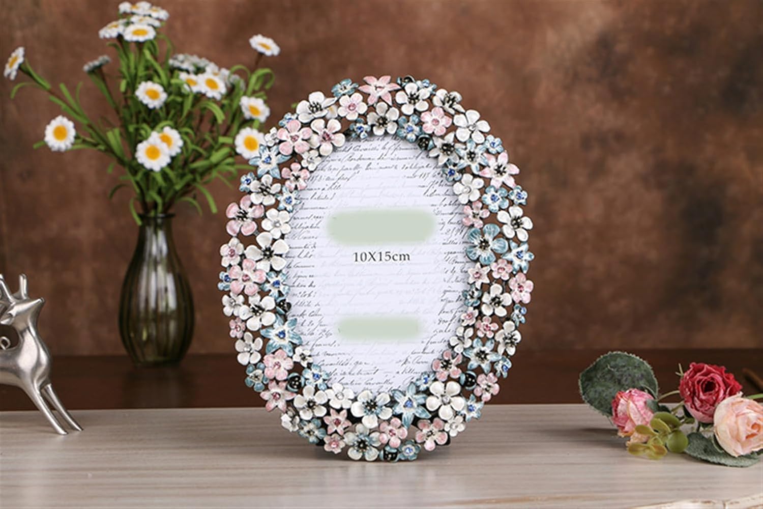 Alloy Metal Picture Frame with Easel for Tabletop Display Decorative High Definition Glass Photo Frame Home Decor for 2.5 x 3 Inches Wreath