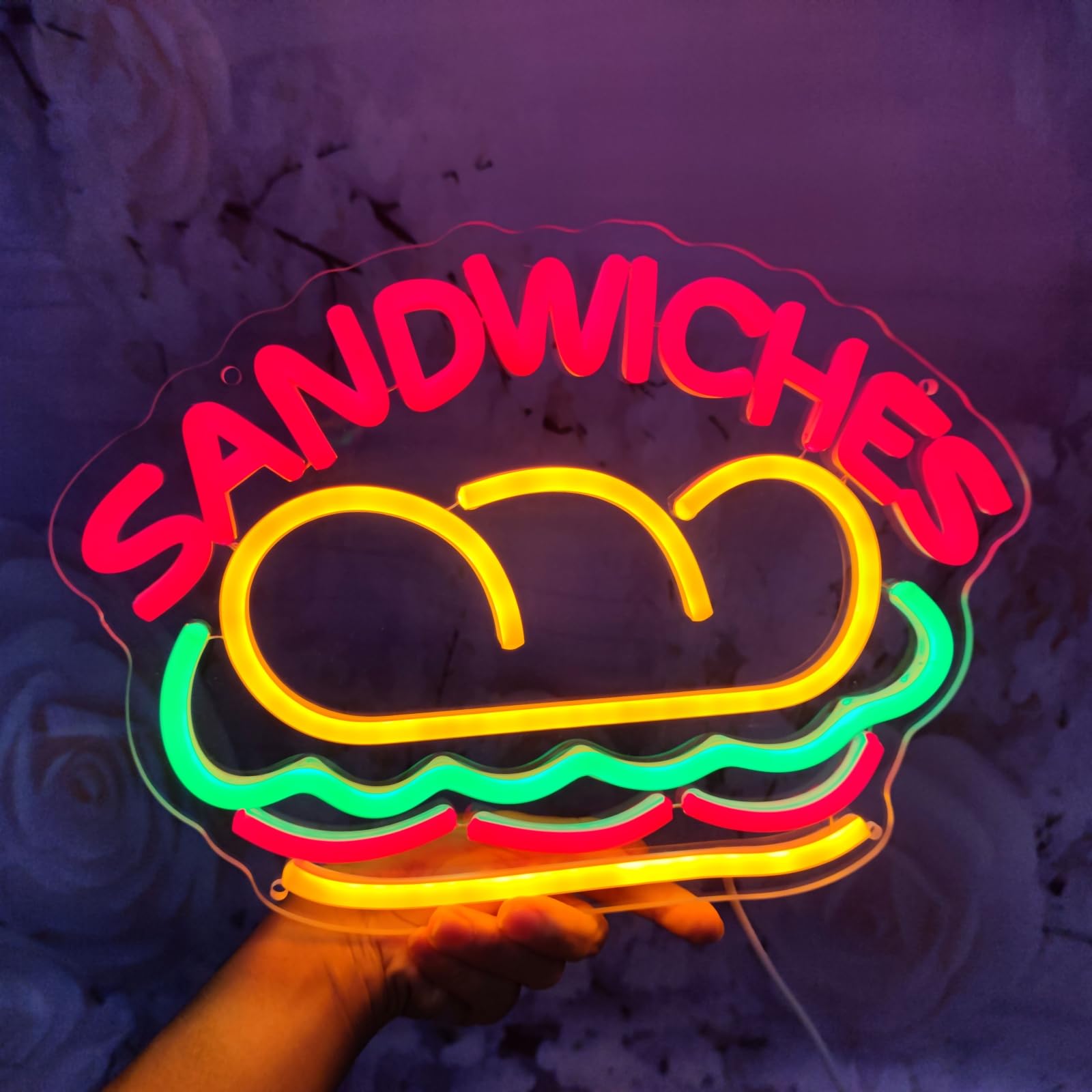 Sandwiches Neon Sign Sandwich Sign Food Neon Signs for Wall Decor, Sandwich Decorate for Home Kitchen Restaurant Store Fast Food Man Cave Party Decor, 12.9