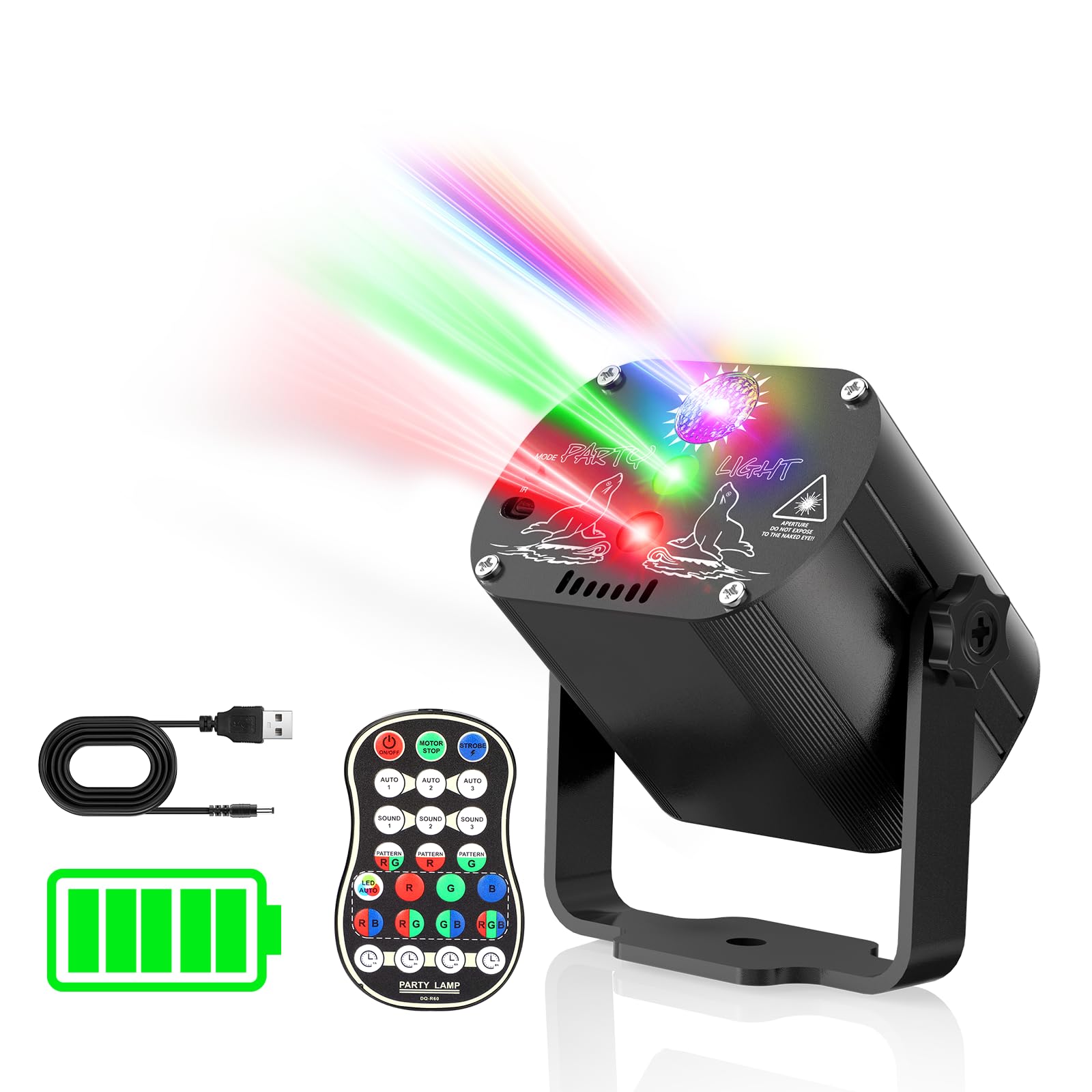 Luci Discoteca LED Wireless 4500mAh 60 Effetti Stroboscopici Testa Mobile DMX DJ Nero