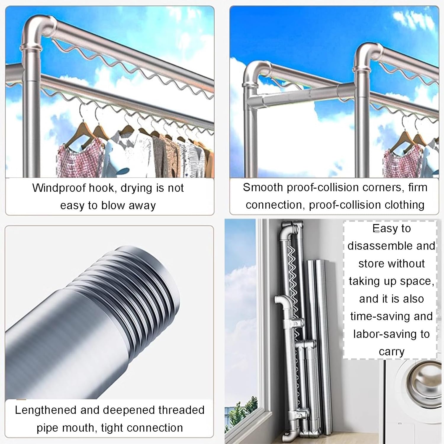 Heavy Duty Adjustable Clothes Drying Rack with Hooks & Storage Shelf, Indoor/Outdoor Garment Rack for Laundry, Shoes & Sheets - 160x60x160CM