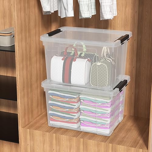 Miniatura 4 de Neadas Contenedor de plástico de 40 cuartos de galón con ruedas, contenedor de almacenamiento transparente, paquete de 4