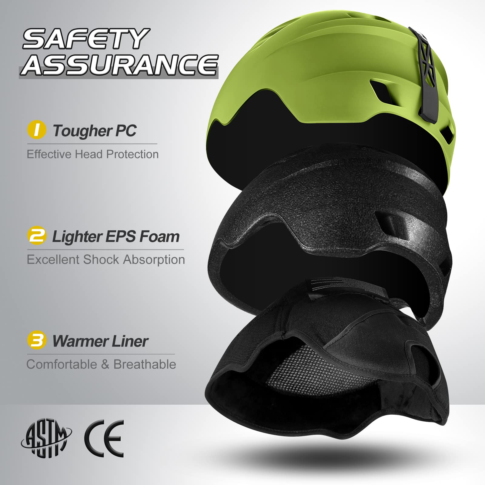 Odoland Kit casco da sci con occhiali da sci, casco da snowboard per uomini donne adolescenti bambini, casco da sci regolabile e occhiali da sci UV400