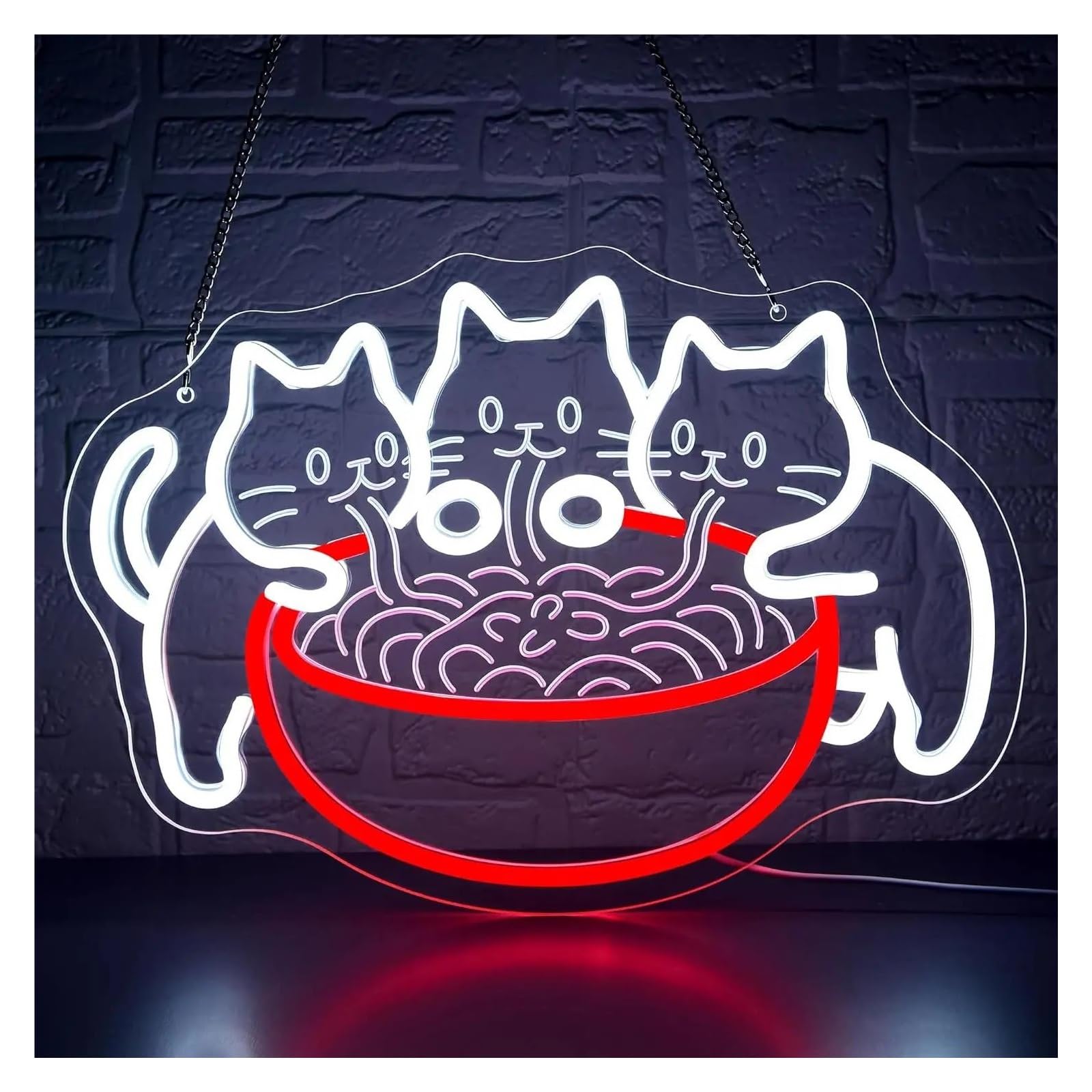 SHOUXI Sign Lamp Ramen Cat Neon Sign Dimmable Noodles LED Light for Resturant Dining Hall Kitchen House Man Cave Home Bar Birthday Party Decor 38cmx26.4cm