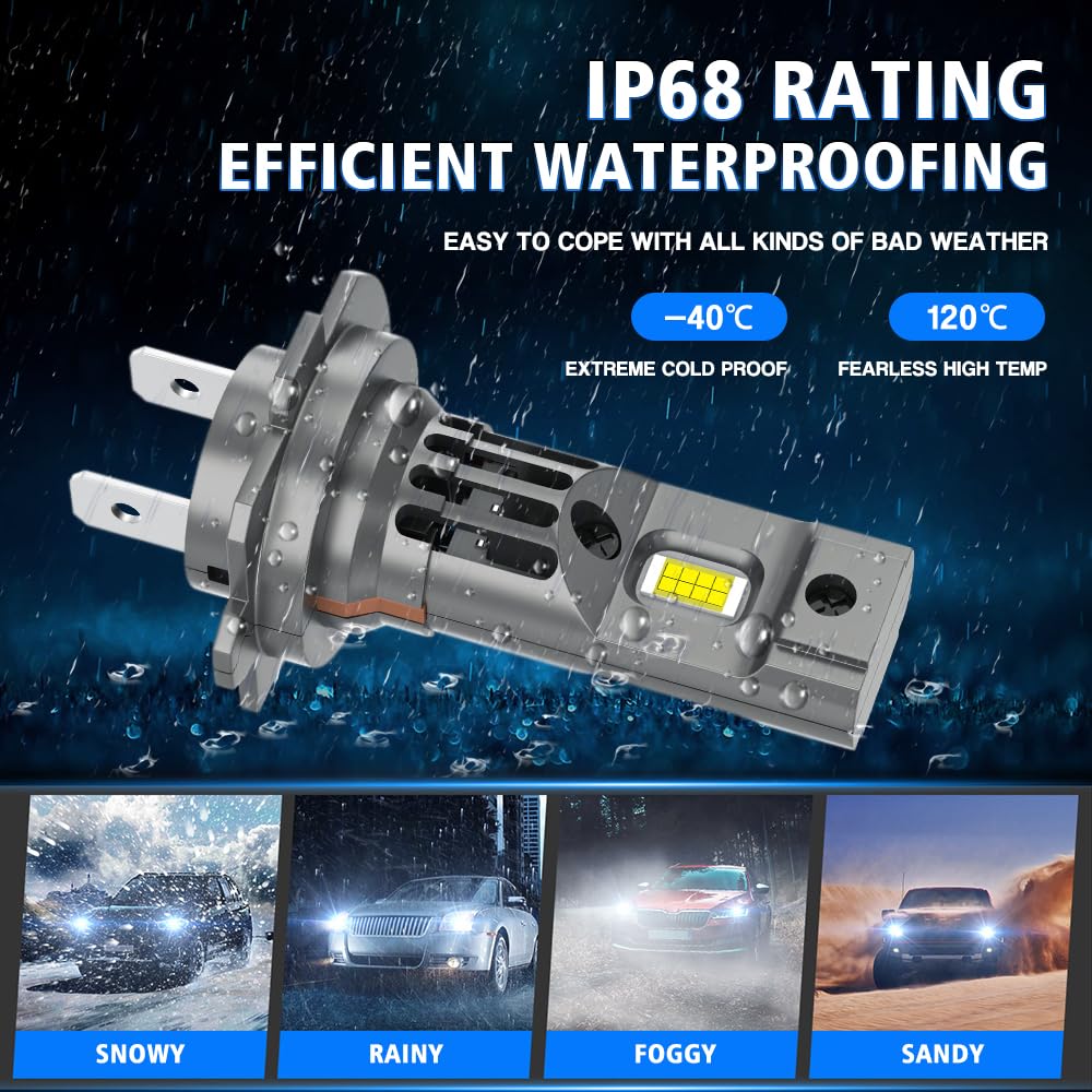 Żarówka LED H1 + H7 (mini format 1:1 6500 K) – bezprzewodowy, bezbiegunowy zestaw do konwersji LED, 90 W, 18000 lm, 600% jaśniejszy, halogenowy zamiennik światła drogowego/mijania