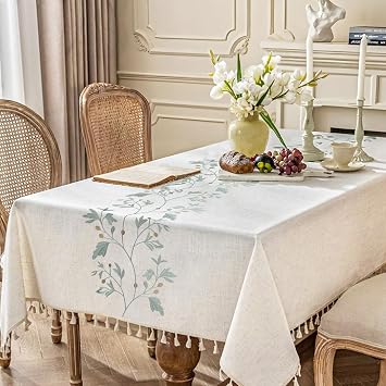Rectangular Table Cloth Cotton Linen Tablecloth Washable Table Cloths Wrinkle Dust Proof Table Cover with Tassel Tablecloth for Coffe Table, Kitchen, Dining, Tabletop Decoration140x180 cm
