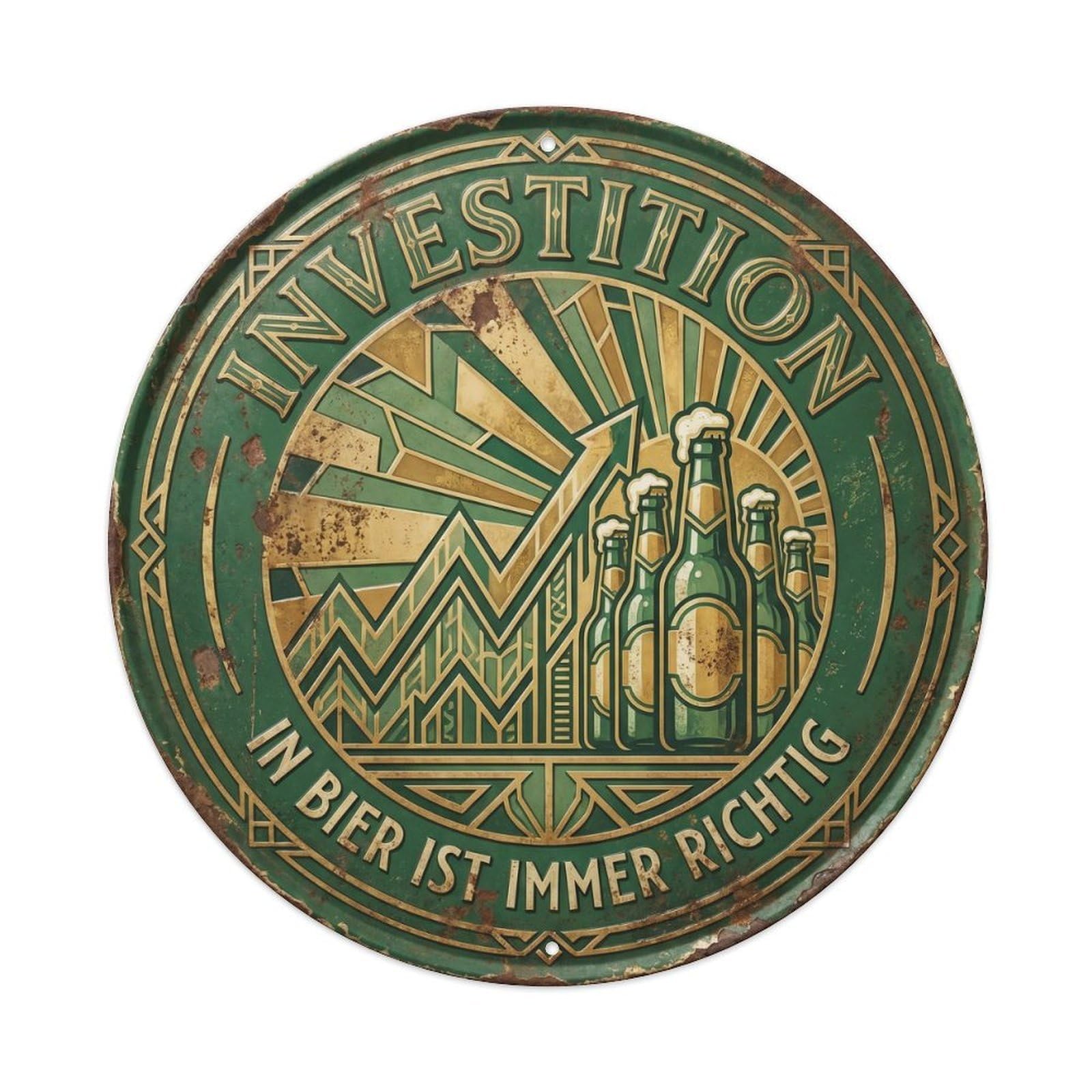 Vintage Bar Style Investition Humorous Mancave Investment Metal Tin Sign Plaque Wall Decor for Cafe, Club, Garden Round Metal Poster 8x8Inch