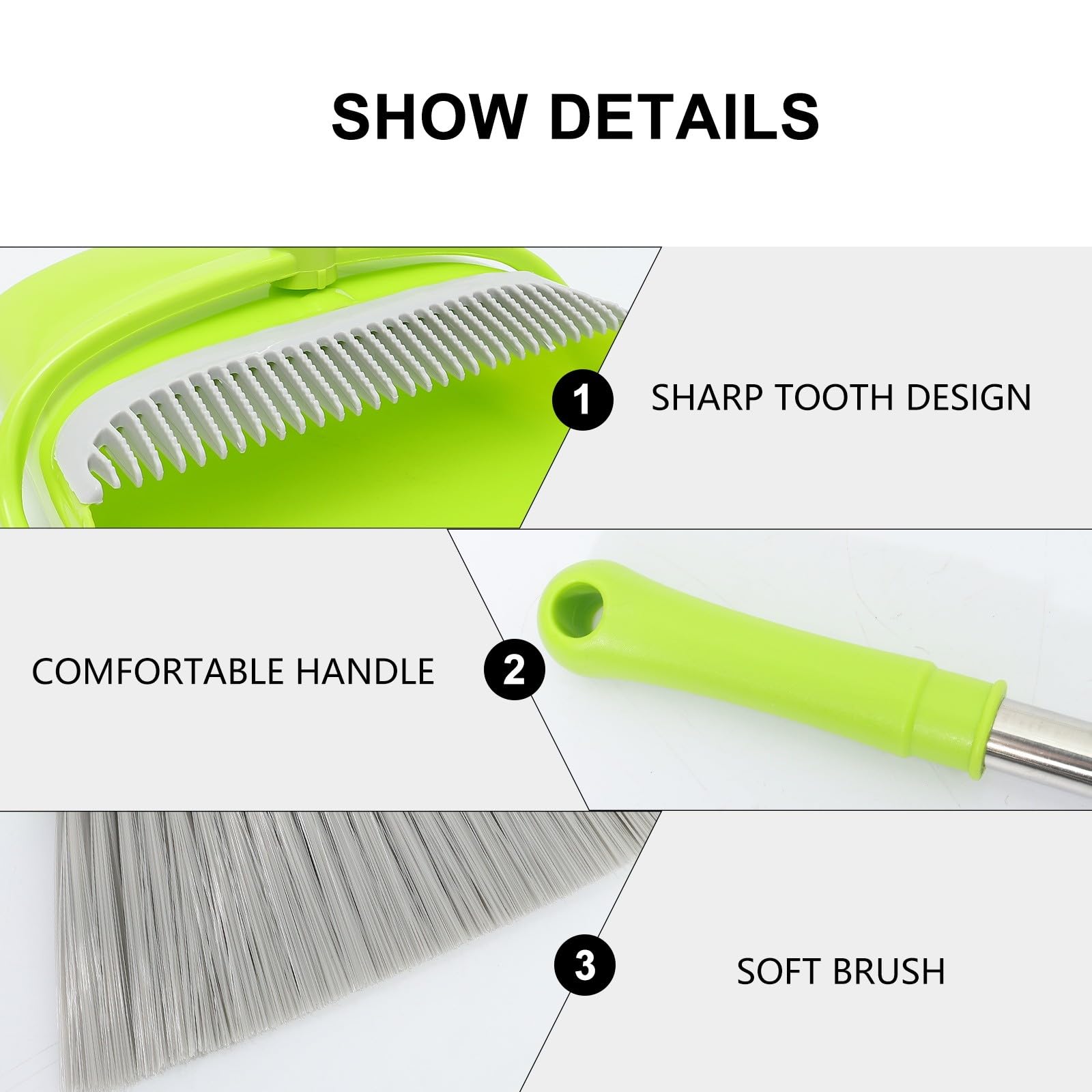 Cabilock Kit de Escoba y Recogedor y Recogedor Plástico Mango de Acero Inoxidable para Limpieza Hogar para Uso en Interiores y Almacenes