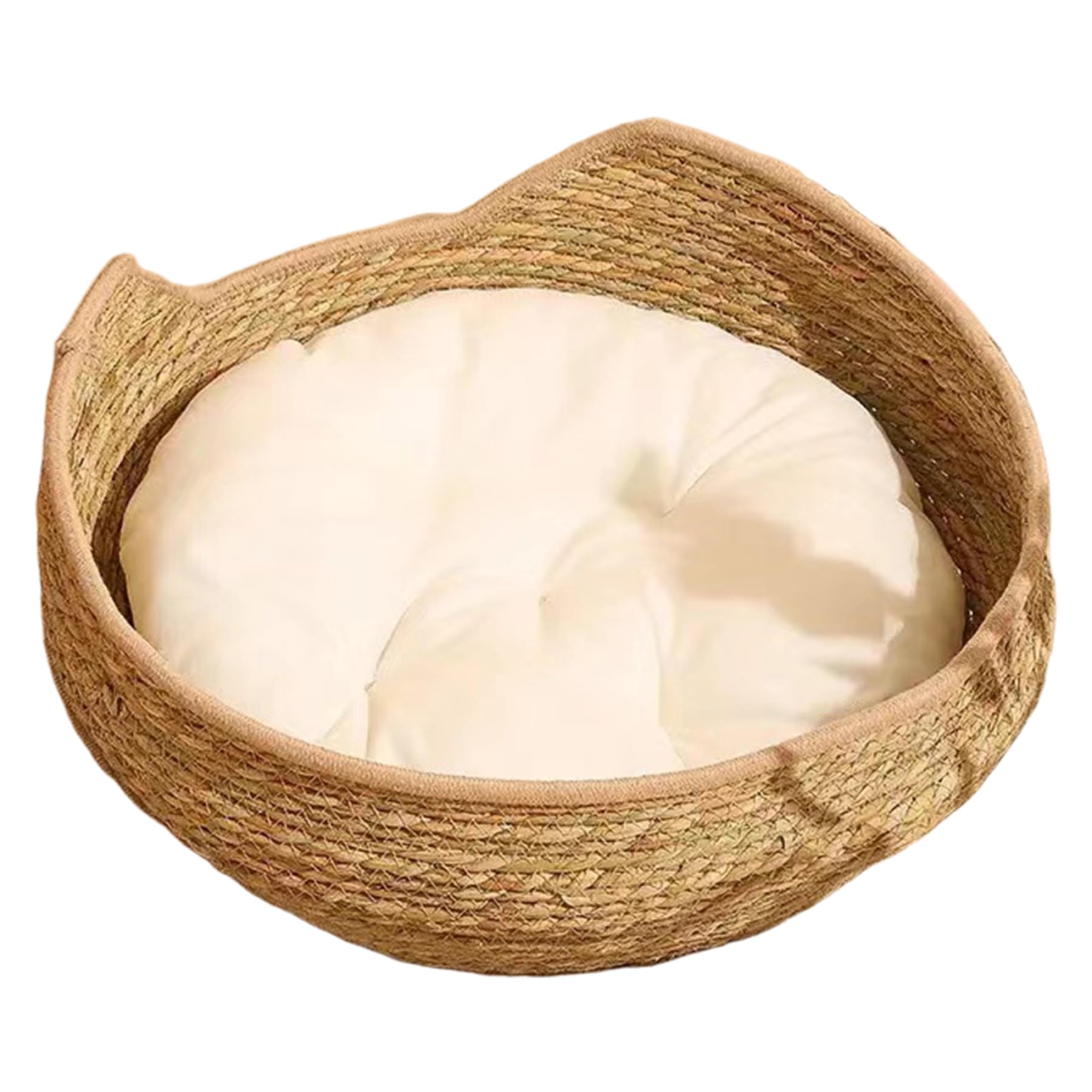 Cuccia per gatti rotonda in rattan da 17 pollici con cuscino in cotone lavabile