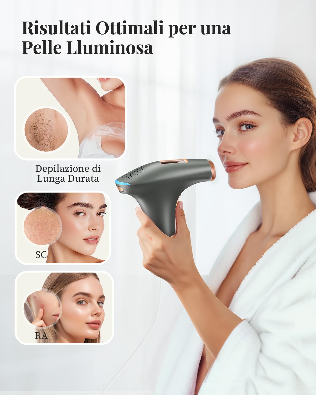 Haarlosy IPL Epilatore Luce Pulsata - Indolore Epilatore Laser con Funzioni 3 IN 1 (HR/SC/RA), 9 Livelli 999.900 Flash per Uso Domestico su Donna Uomo Bikini, Corpo, Ascelle e Gambe
