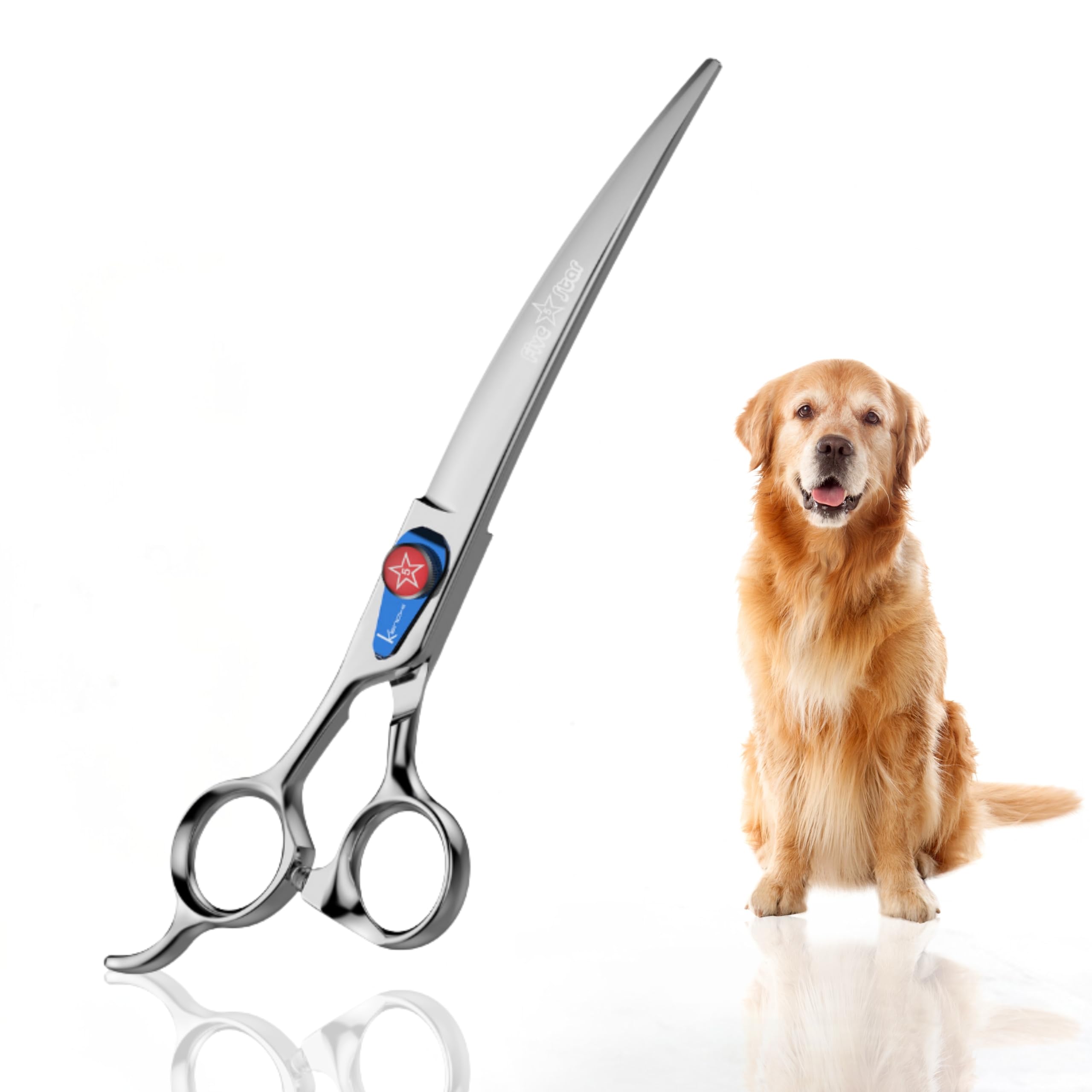 Kenchii Five Star Offset Lefty Professional Dog Grooming Shears, 7 Inch Curved Shears, Light Weight, Heavy Duty Pet Grooming Scissor for Dogs, Cats