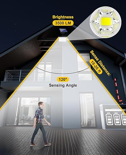 Miniatura 4 de NYLBRT 122 luces LED solares con sensor de movimiento con panel separado, luces solares para exteriores, luces solares con cable de 16.4 pies, IP65