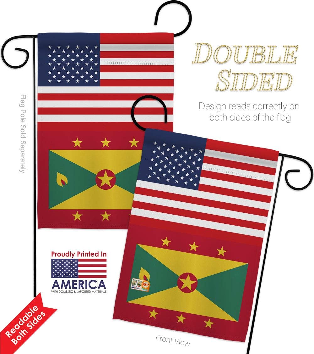 Grenada US Friendship Garden Flag Set with Stand Regional USA American Alliance World Country Particular Area Small Decorative Gift Yard House Banner Double-Sided Made In 13 X 18.5