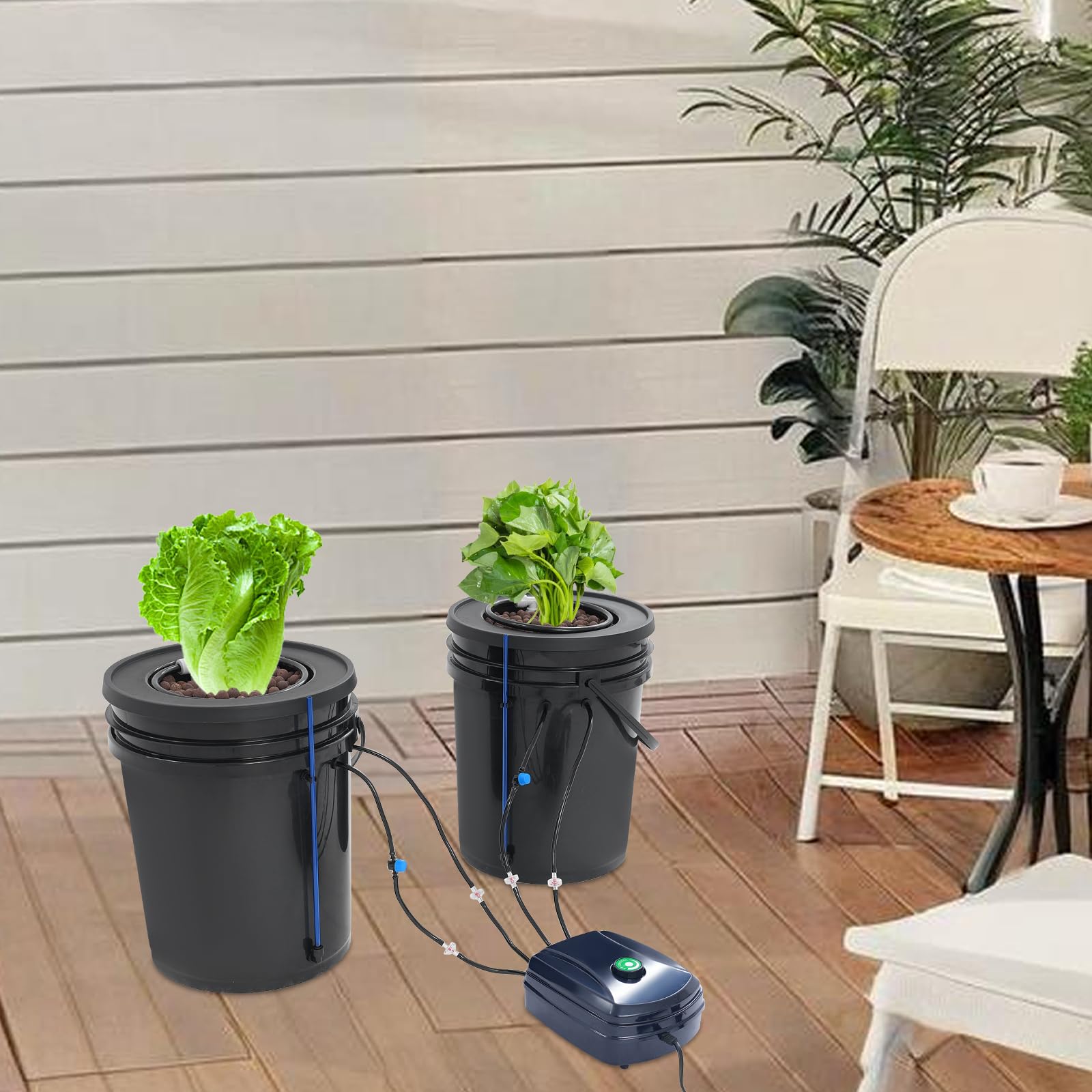 Sistema di coltivazione idroponica DWC Sistema di irrigazione automatico con 2 secchi da 5 gal e 12 W pompa dell'acqua, 2 pezzi Top Drip Kit per la coltivazione di fiori, verdura, frutta