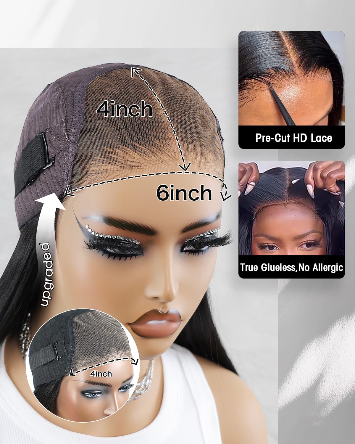 Amazon.com : FACMOOD Glueless Drawstring Wigs Human Hair Pre  display picture 2