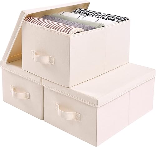 Miniatura 2 de Vailando - Contenedores de almacenamiento grandes de tela con tapas, 3 unidades, cajas de almacenamiento decorativas y paquete de 3 bolsas de