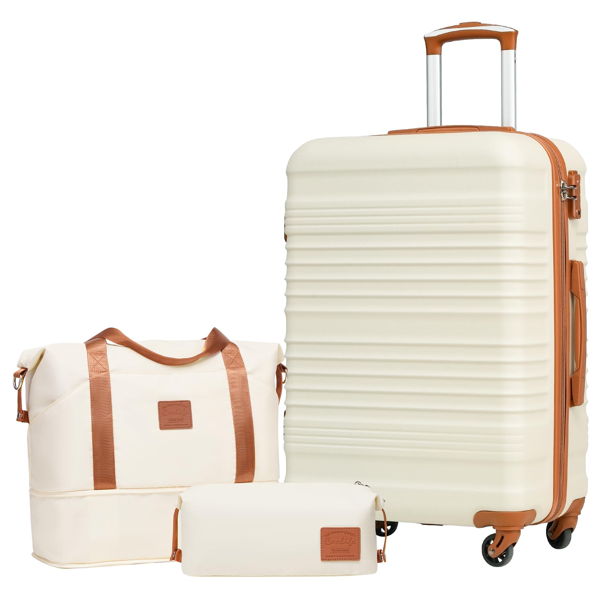 COOLIFE Koffer-Set Trolley Koffer ABS Hartschale Reisekoffer 4 Rollen TSA-Schloss einziehbarer Trolley Der Koffer Enthält 1 Reisetasche und 1 Kulturbeutel