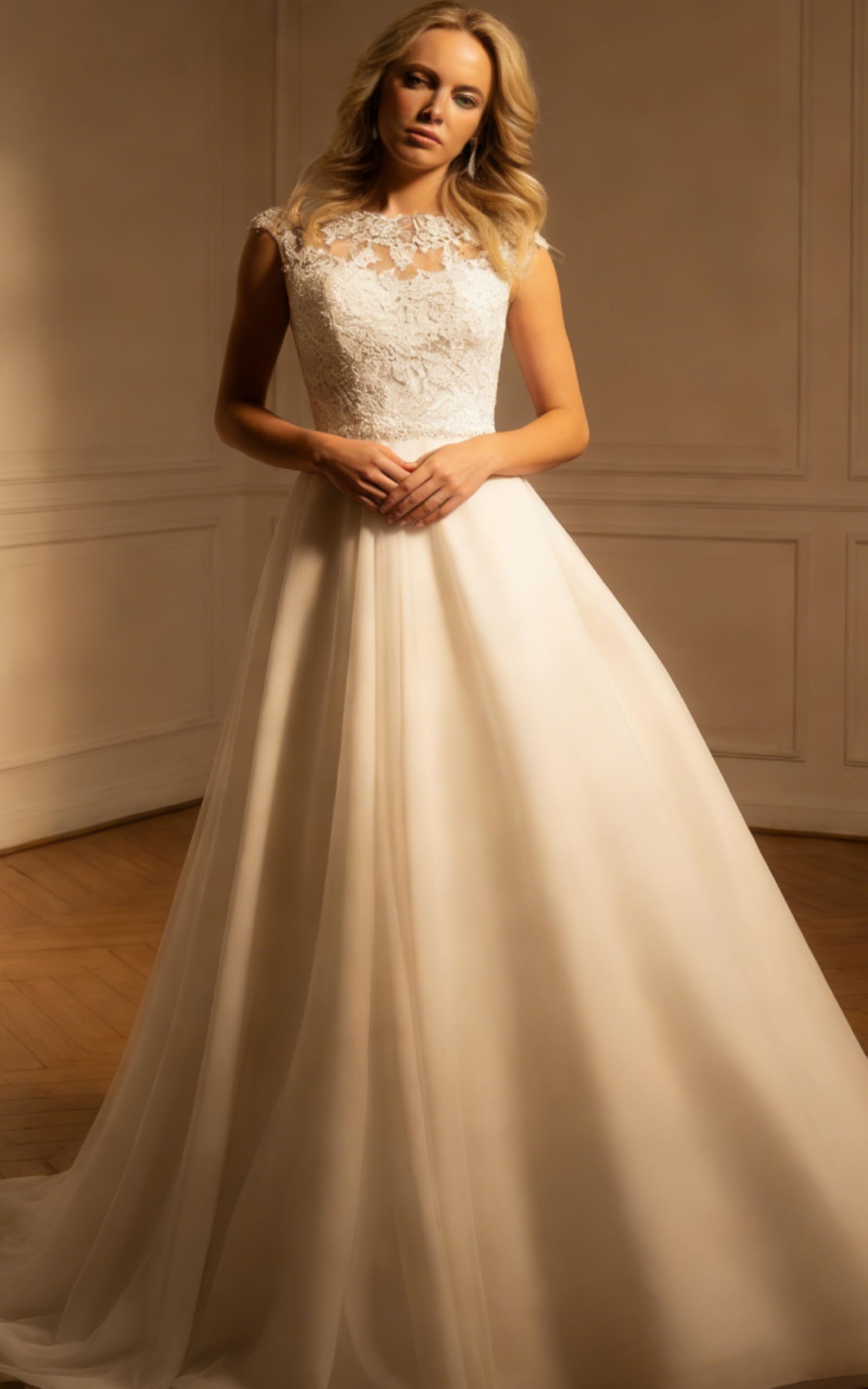 HUINI Damen Brautkleider Lang Prinzessin Hochzeitskleider Standesamtliche Chiffon A-Linie Brautmode Glitzer Vintage Brautkleider