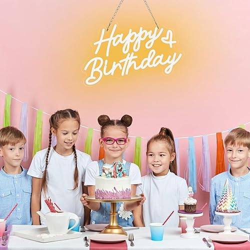 Miniatura 7 de Letrero de neón de feliz cumpleaños para decoración de fiestas y paredes, 15 x 9 pulgadas, luz LED de neón blanca cálida con USB e interruptor de