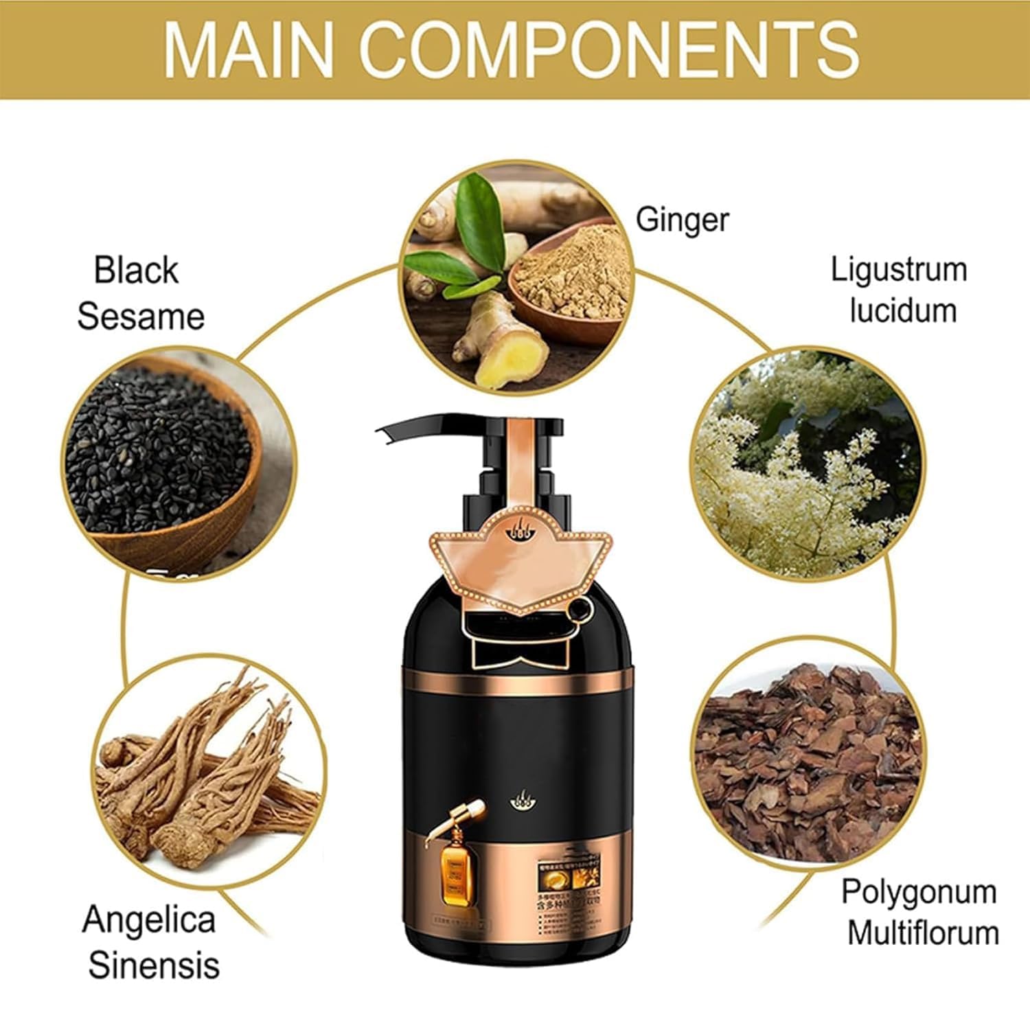 Shampoing anti-perte de cheveux, shampooing japonais au ginseng, shampooing Bai Hei Ke, shampooing volumisant multi-usages, shampooing anti-chute de cheveux à l'extrait de gingembre, formule