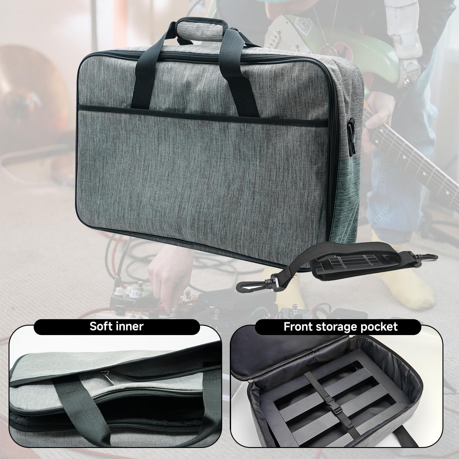 14”x10” Aluminum Alloy Guitar Pedal Board 1.4lb Super Light Small Effect Pedalboard with Carry Bag