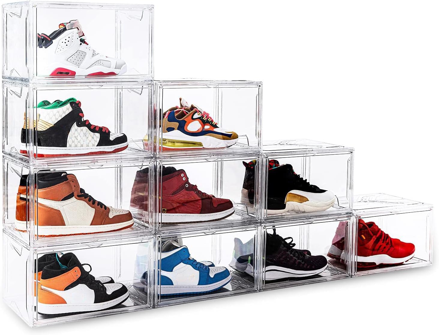 - KDOR Shoe Box Clear Plastic Stackable for Sneakers,Closet,Hat. 10 Pack Sneaker Storage Boxes with Magnetic Door, Acrylic Display Case, Strong and Sturdy Fit Shoe Size Up to US 15