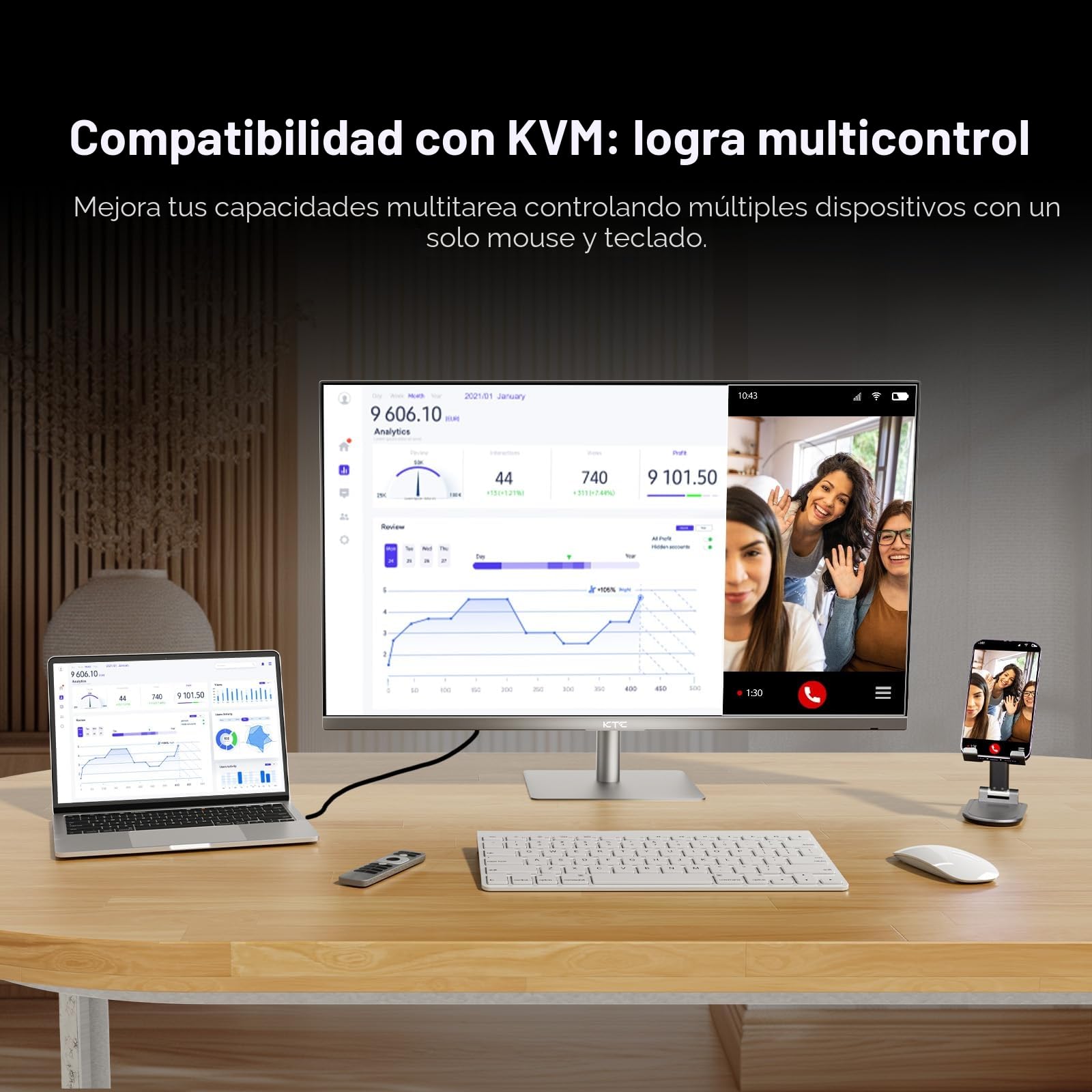 Smart Monitor 32 Pulgadas con Smart Sistema TV | UHD 4K@60Hz | Bluetooth, WiFi, Speaker, KVM | Voice Remote | HDR10 | HDMI 2.1, DP 1.4, PD 65W USB C (DP), USB-A x 4