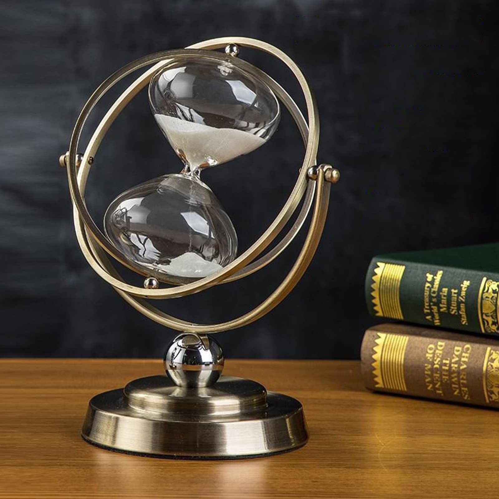 Sanduhr Groß Vintage, Messing, 60 Minuten, 360° drehbar, Schwarz | Versiegeltes Glas verhindert Auslaufen, doppellagige Rotation für flexible Blickwinkel, ideal als Geschenk für Büro