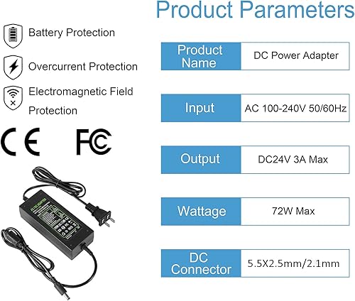 Miniatura 2 de Adaptador de fuente de alimentación de 24 V, 3 A, 72 W, convertidor de CA a CC, transformador de 100  240 V entrada de CA con punta de CC de 0.217 x