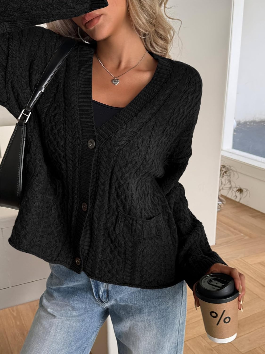 Yousify Womens Cable Knit Cardigans Fall Oversized Long Sleeve Button Open Front Casual Sweater Coats - Image 3