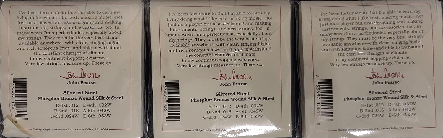 John Pearse Guitar Strings 3 pack Acoustic Silk Wound Phos Bronze #610LM