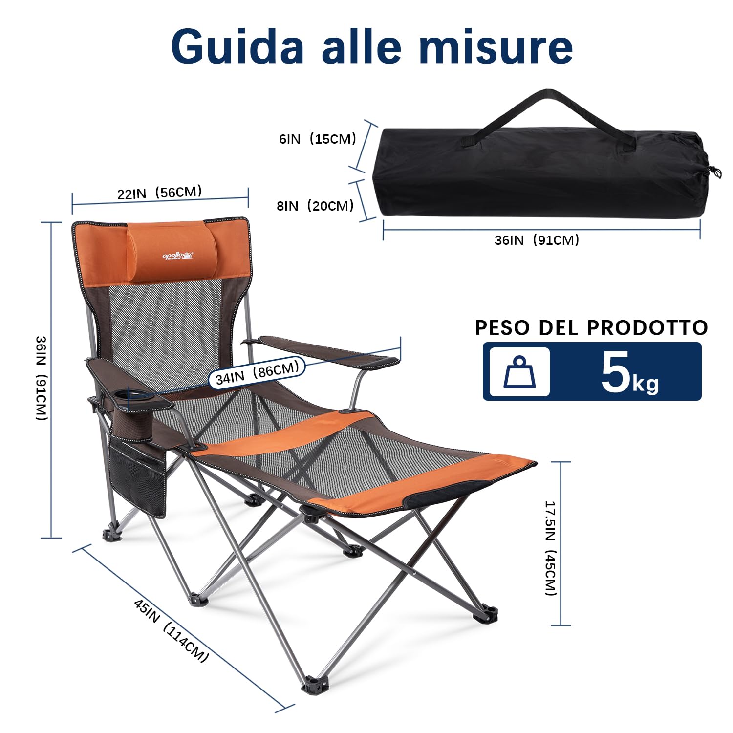 apollo walker Sedia da Campeggio Pieghevole Sedia da Spiaggia Pieghevole con Schienale Regolabile e poggiapiedi