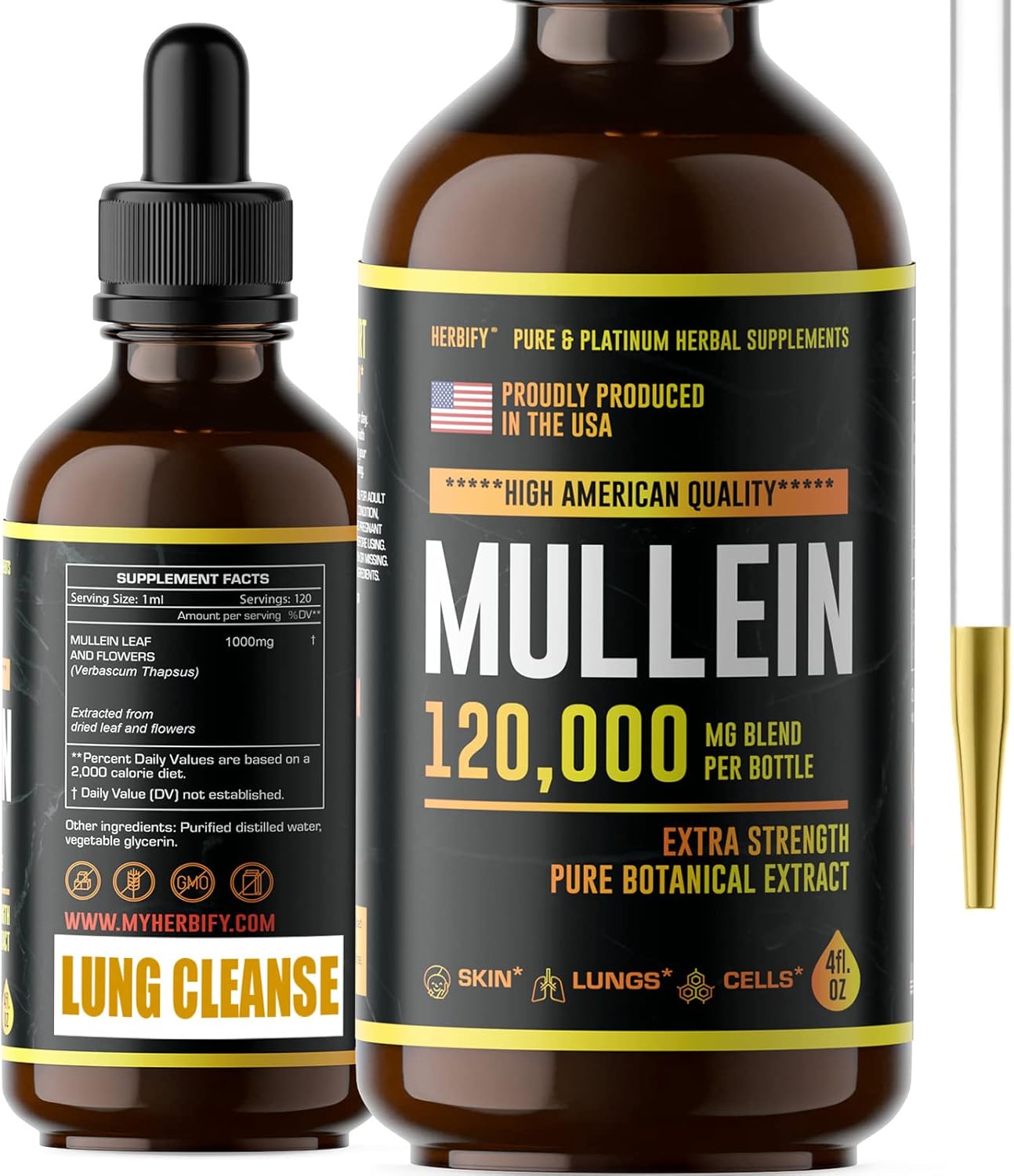 Buy HERBIFY Mullein Drops Lung Cleanse Mullein Leaf Extract