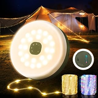 Camping String Lights, Quick Storage 32.8FT Rechargeable Tent Lights with 8 Modes, Hanging Waterproof Portable LED Lamp for Outdoor Patio Awning Garden Party Camping Essentials