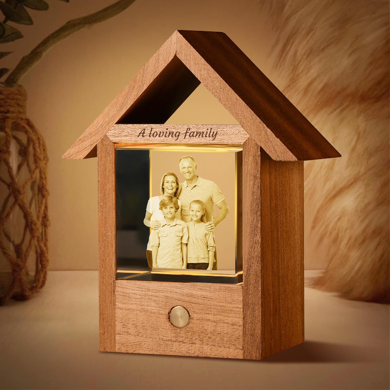 Custom 3D Crystal Photo Night Light – Personalized Crystal Ball with 3D Picture Engraving, LED Wood Base, Custom Photo Gift for Family, Pets, Birthdays & Valentine's Day (Style 4)