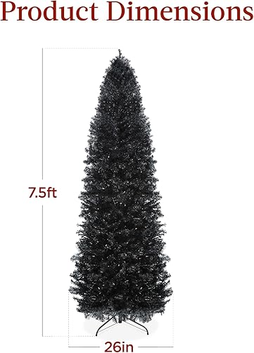 Miniatura 7 de Best Choice Products Árbol de Navidad de lápiz negro preiluminado de 7.5 pies, árbol de vacaciones delgado artificial delgado para el hogar,