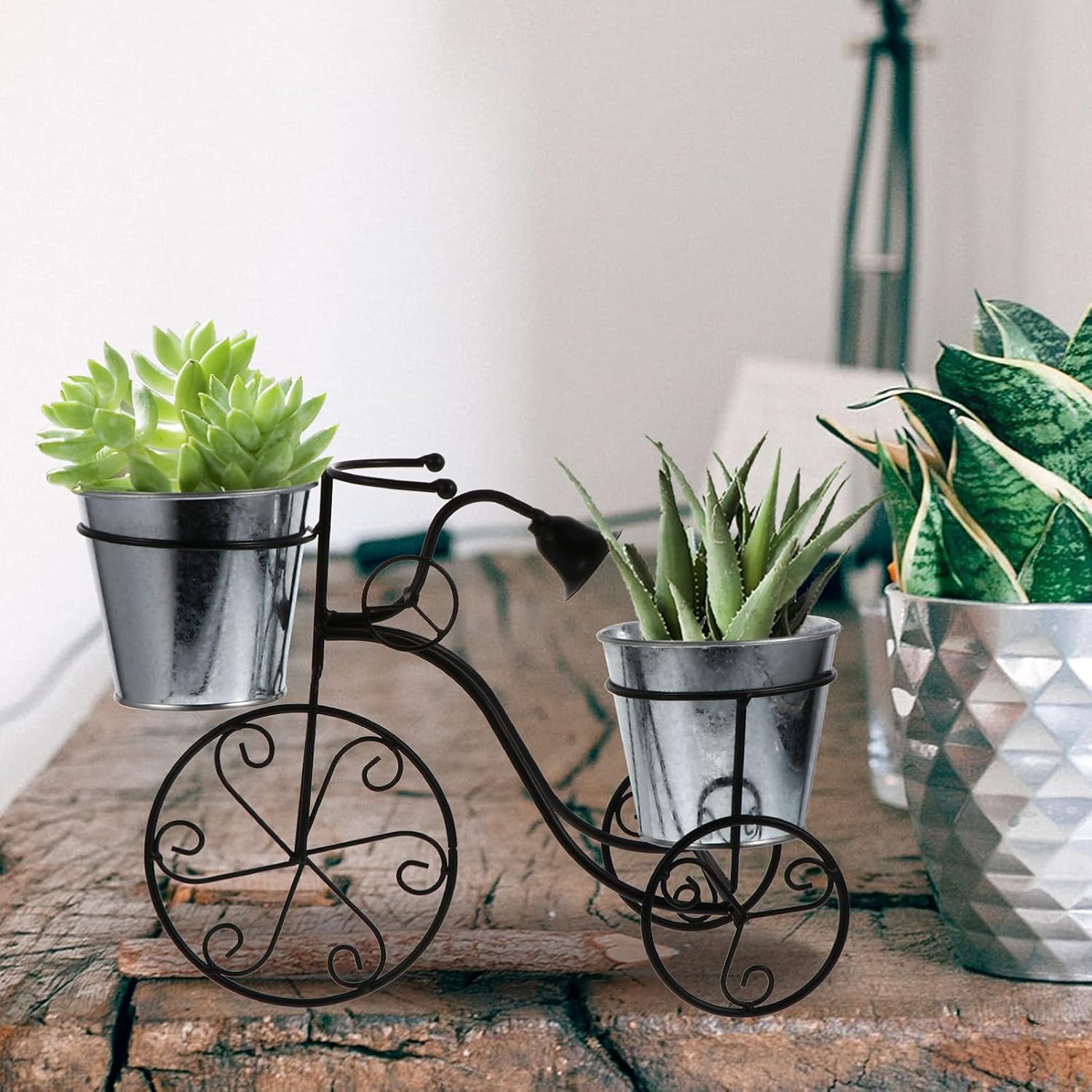 Housoutil Outdoor Decor Norse Decor Metal Planter Stand Pot Cart Holder Potted Plant Stand Iron Plant Stand for Indoor Outdoor Patio Decor Black Outdoor Pots House Plants