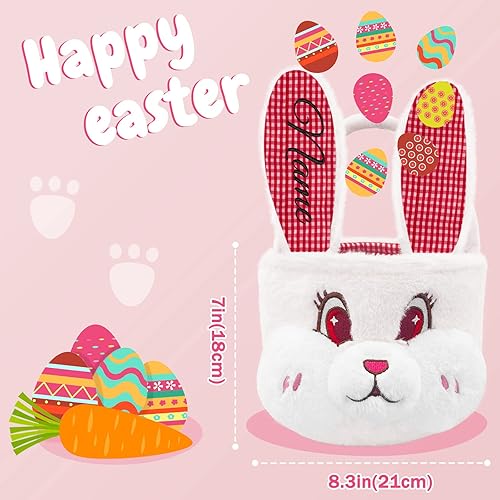 Miniatura 10 de Bolsa de conejo de Pascua personalizada con diseño de conejo de felpa para niños con bordado de nombre personalizado, oreja larga para niños y