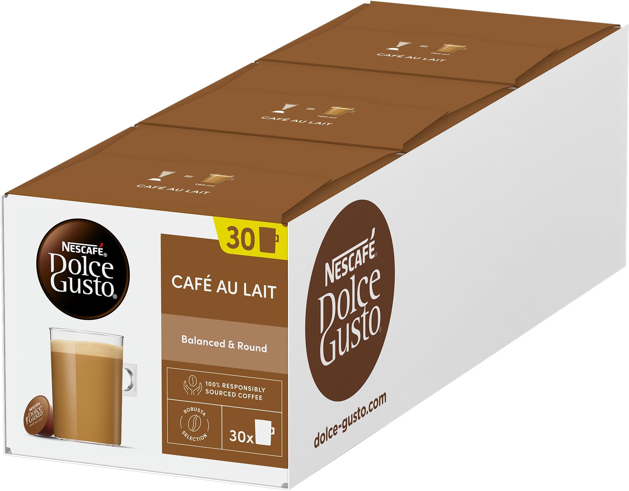 NESCAFÉ DOLCE GUSTO Café Au Lait Coffee Pods Pack of 3 (Total 90 Servings)