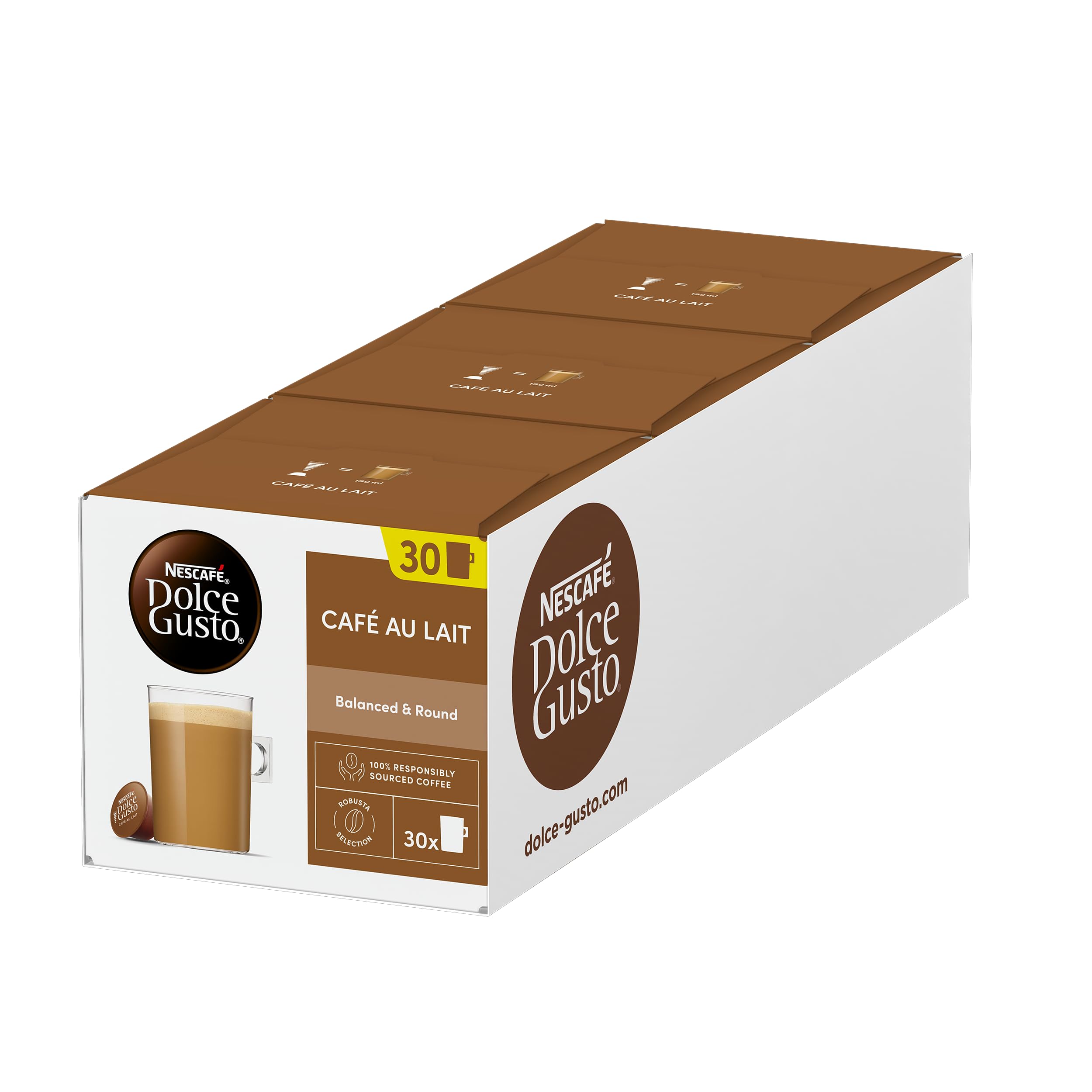 NESCAFÉ DOLCE GUSTOCafé Au Lait Coffee Pods Pack of 3 (Total 90 Servings)