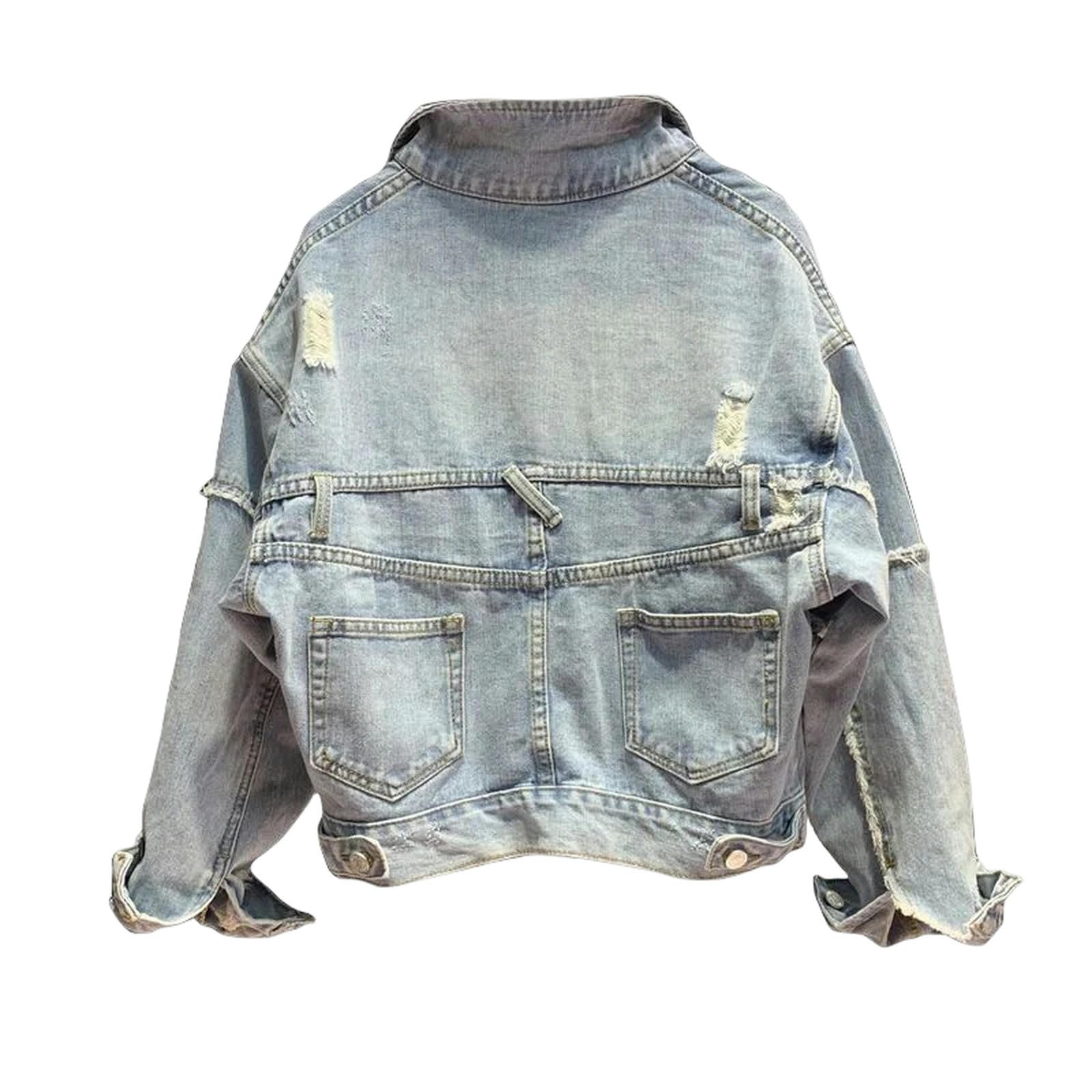 Giacca Uomo Giacca Jean Corta Manica A Pipistrello Hole Bat Women Giacca di Jeans Giacca di Jeans da Donna Strappato